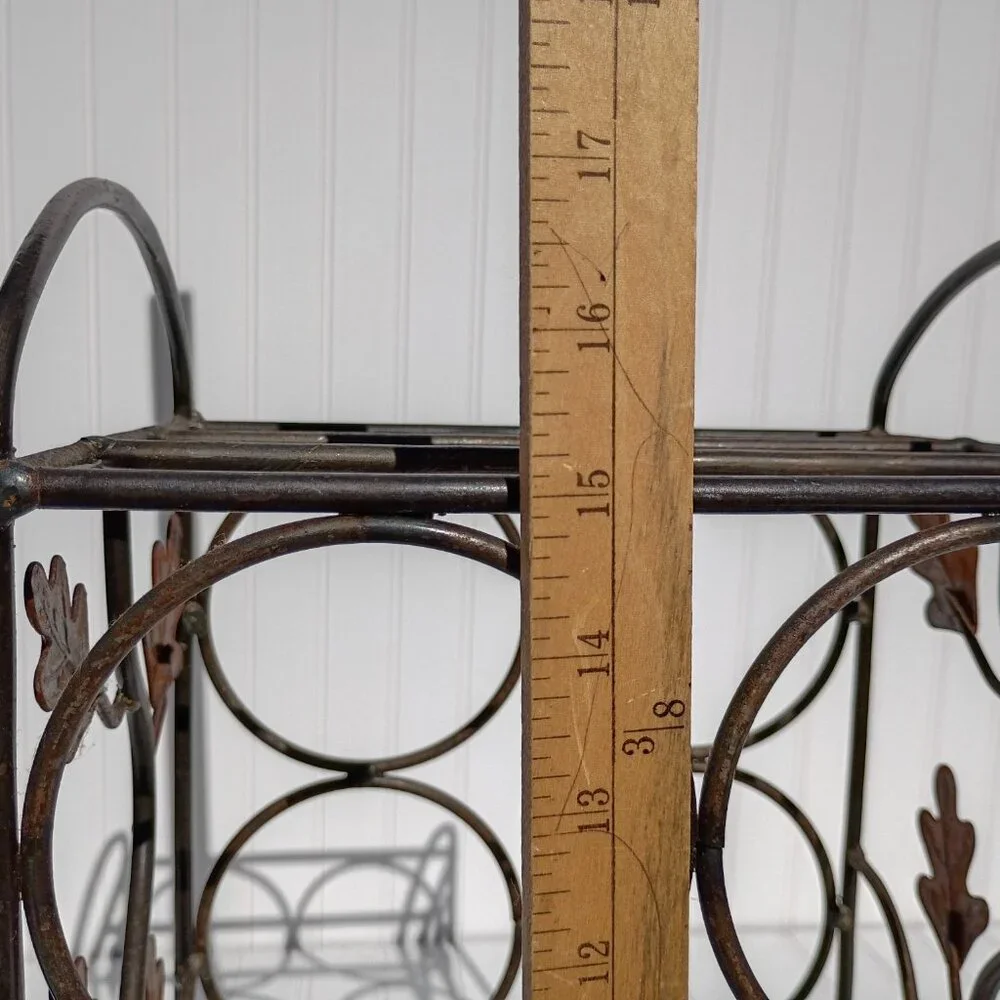 Wrought Iron Wine Rack 6 Bottle Holder Rust Leaf Accents Vintage Shelf Bronze